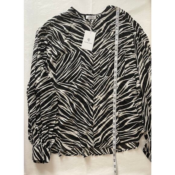 New ANINE BING 100% Silk Arrow Shirt in Cream Zebra Women's Size L - Picture 13 of 14